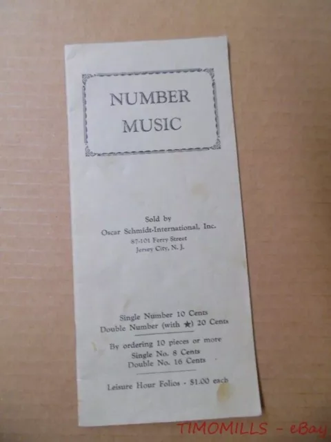 c.1910 Oscar Schmidt International Number Music Sheet Music Catalog Jersey City