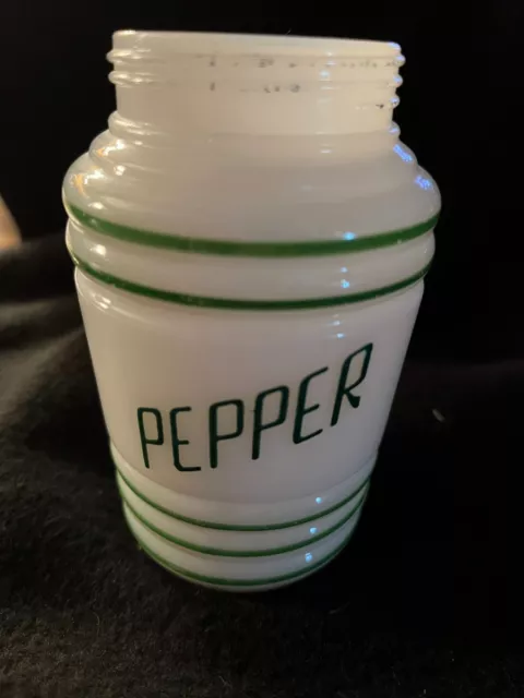 Vintage Hazel Atlas Milk Glass Green Striped Ribbed Pepper Shaker 4.25" No Lid