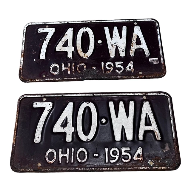 VINTAGE 1954 OHIO Collectible License Plates Pair Original Tag 740 WA