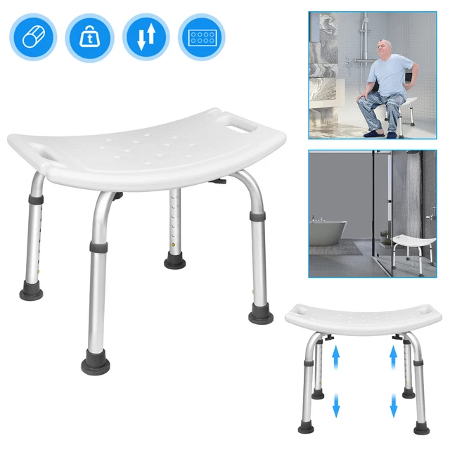 Taburete de ducha silla de ducha taburete de baño asiento de baño 7 compartimentos altura ajustable cuadrado 136 kg
