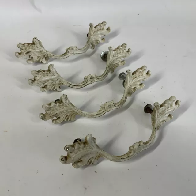 Vintage S/4 French Provincial Drawer Pulls Ornate Leaves White 3” Allison Japan