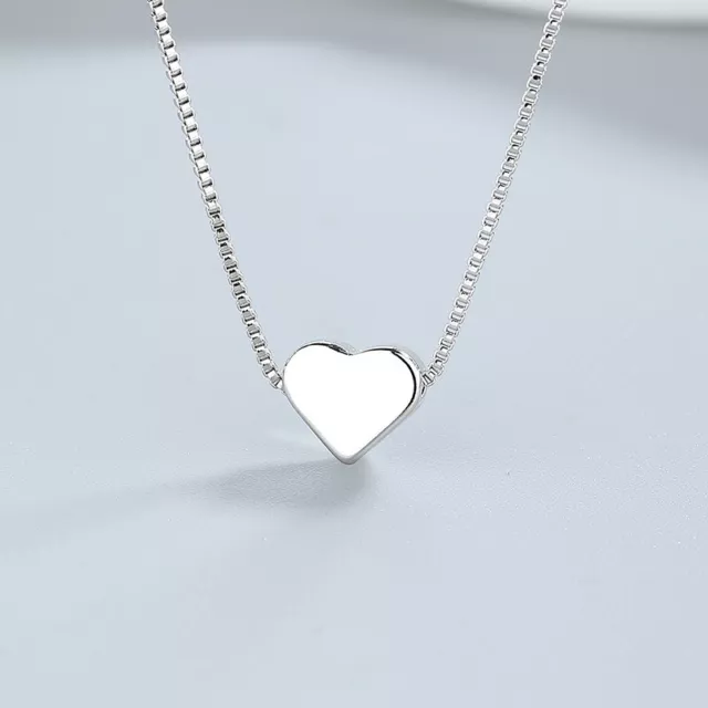 925 Sterling Silver Plain Love Heart Pendant Chain Necklace Women Lady Girl Gift