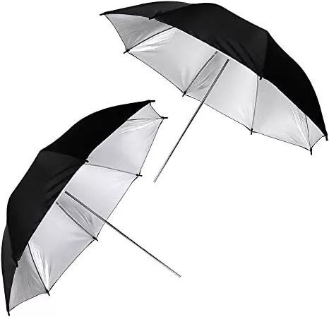 LS [2-Pack] 46 inch Diameter Black & Silver Umbrella Light Modifier, 8mm Shaft