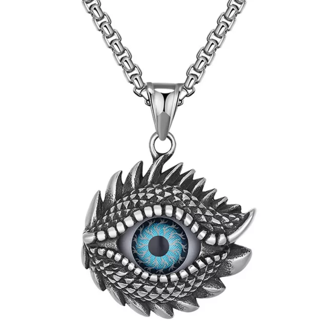 Men's Stainless Steel Blue Evil Eye Pendant Necklace
