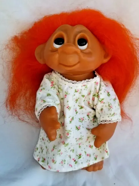 Dam Norfin Troll Doll - 9" Nightgown Girl - Orange Hair (Denmark 1977)