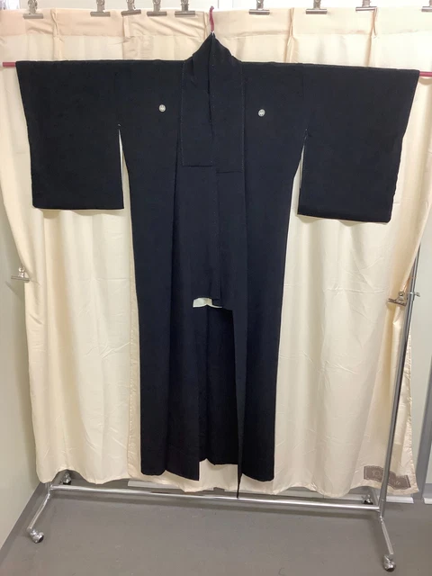 Japanese Vintage Kimono silk Tomesode black family crest Height 60.62inch
