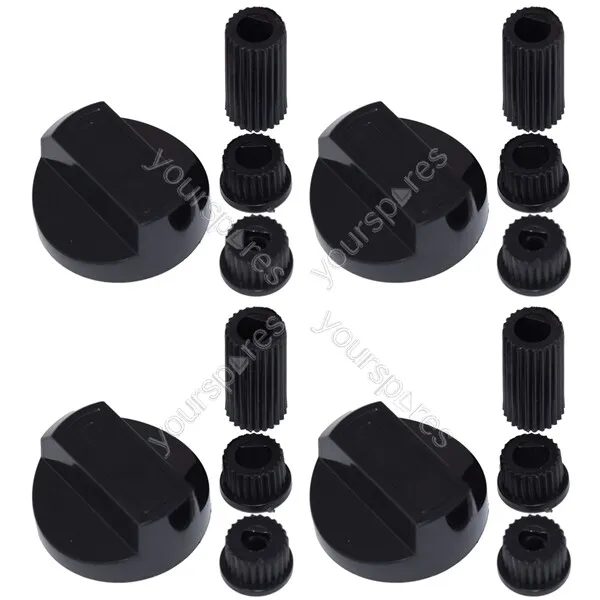 4 X Fully Universal Cooker Oven Hob Black Control Knobs With Adaptors