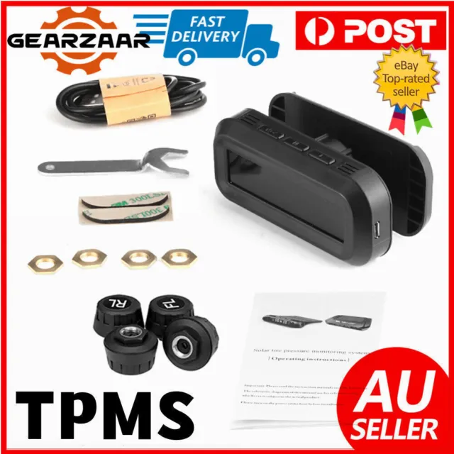 Car TPMS Solar Wireless Tyre Tire Pressure Monitor Tester +4 External Sensors AU