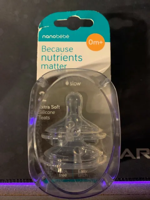 Nanobebe Because Nutrients Matter 2 Extra Soft Silicine Nipples 0m+ Slow New