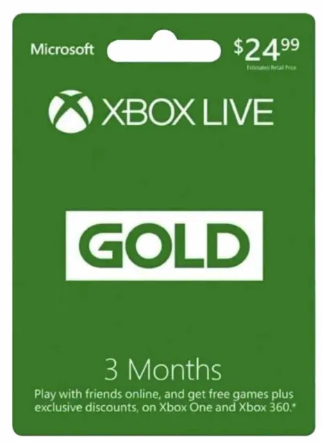 Xbox LIVE 3 Month Game Pass Core Gold Membership for Xbox 360 / XBOX ONE Card