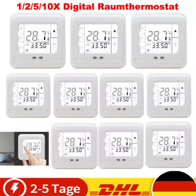 10X Thermostat Raumtemperaturregler LCD Digital Touchscreen Fußbodenheizung Weiß