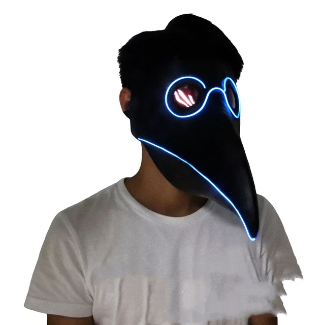 Steampunk Halloween Luminous Cold Light Line Crow Long billed Plague Doctor Mask