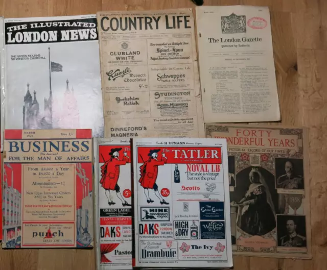 10 Vintage Magazine Punch Tatler Illustrated London News Churchill Country Life