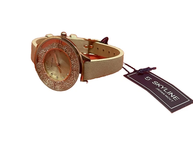 MONTRE SKYLINE POUR femme avec strass rose blanc et bracelet en