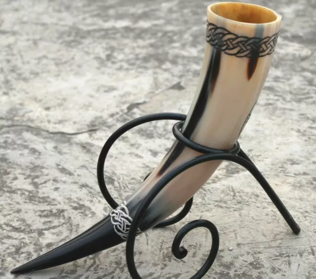 Ale beer wine Vegvisir viking drinking horn for Christmas with special stand