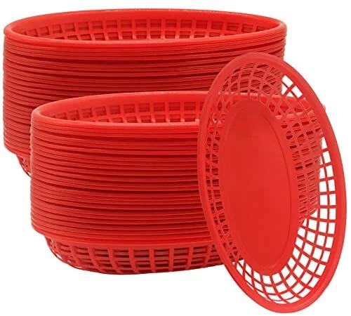 50 Pack Hot-Red Fast Food-Basket, 8.9 x 5.6 x 1.5 inch Oval Bread Fry Bask