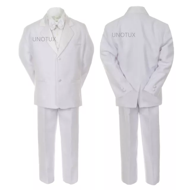 Baby Toddler Boy Wedding Party Baptism Communion Formal Tuxedo 5pc White Suit