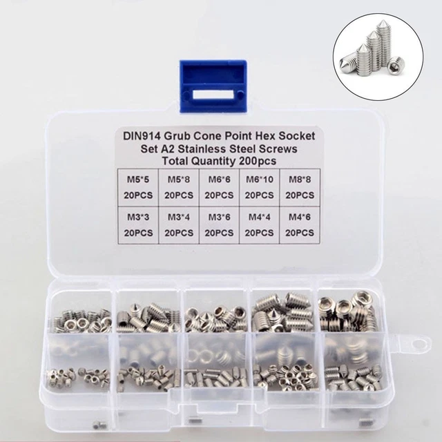 200Pcs Cone Point Allen Head Socket Hex Grub for Bathroom Fixtures
