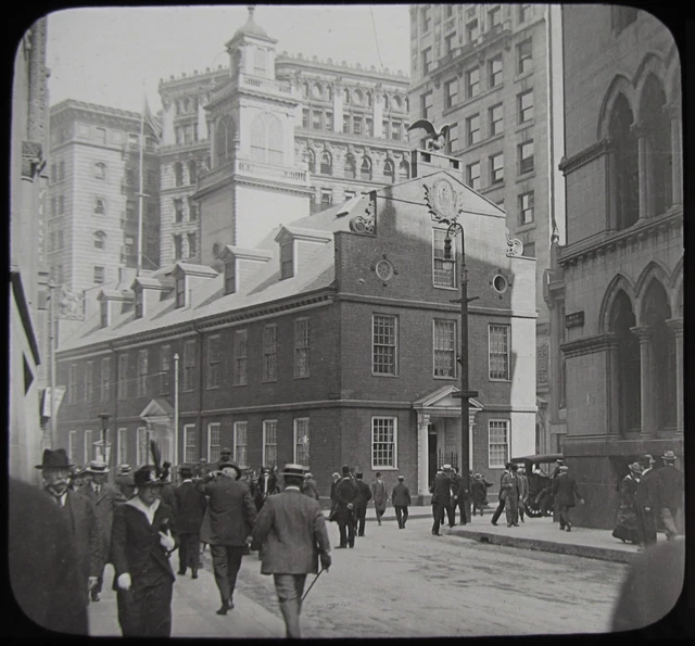 Glass Magic Lantern Slide OLD STATE HOUSE BOSTON MASSACHUSETTS C1910 PHOTO USA