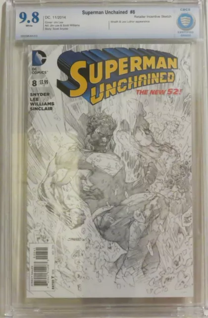 Superman Unchained #8 - Jim Lee Sketch Variant Cover 1:100 - CBCS 9.8 (NOT CGC)
