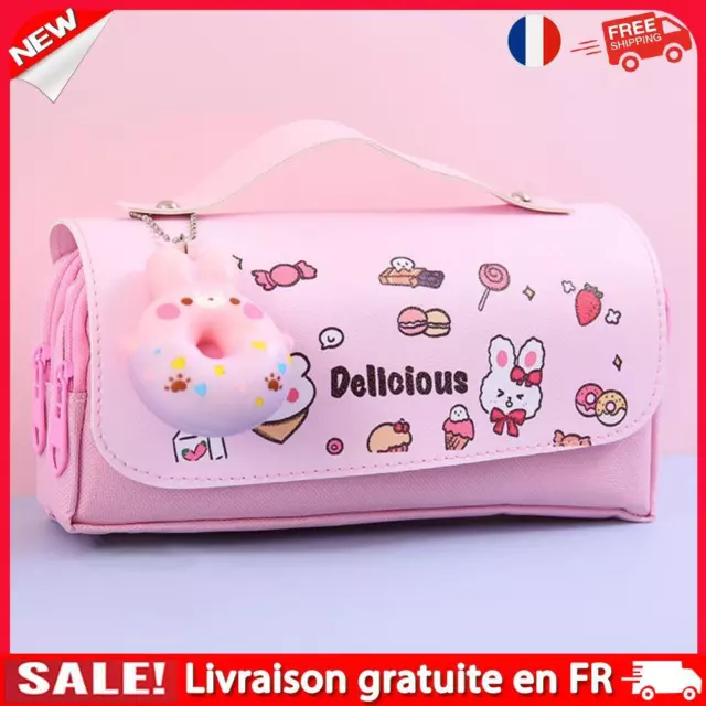 Kawaii Pencil Case Large Korean School Stationery Pen Bag (Donut Pink)