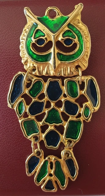Broche Vintage Chouette/hibou – Métal Argenté Et Strass, XXème, Occasion