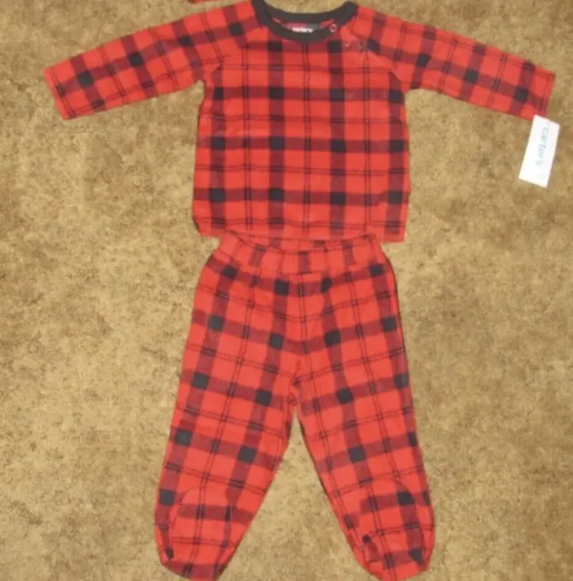 Carters Baby Size 9 Months Red Black Buffalo Check 2-piece Pajamas Set NEW