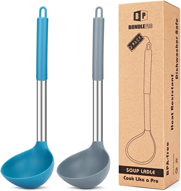 Pack of 2 Ladle Spoon,Silicone Large Spoon for Soup,Non Stick Kitchen Utensils