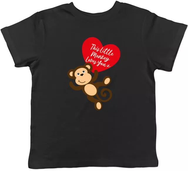 Valentines Day Kids T-Shirt This Little Monkey Loves You Childrens Boys Girls