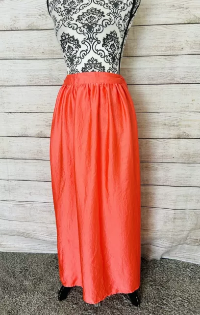 Mossimo Women’s Orange Satin Elastic Waist Pleated Maxi Skirt Size S