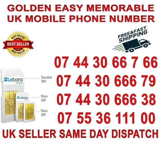 GOLDEN EASY MEMORABLE UK VIP MOBILE PHONE NUMBER/PLATINUM SIM( Lebara B 45 )