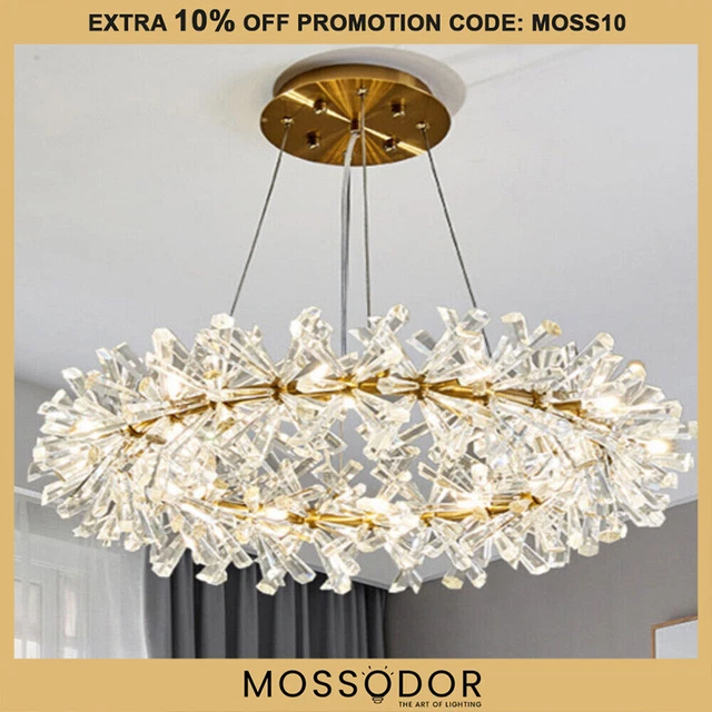 Ceiling Light LED Lights Gold Round Crystal Chandelier Pendant Living Room