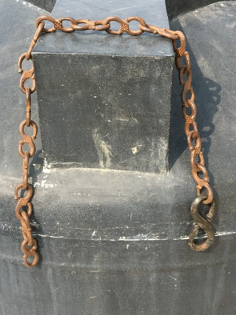 Old Vintage Rare Handmade Rustic Iron Wall Hanging Lamp 8 Shape Chain With Hook