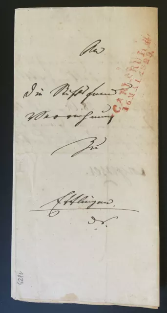 Vorphilatelie Brief Baden, 1829, von Karlsruhe nach Ettlingen, Stempel rot