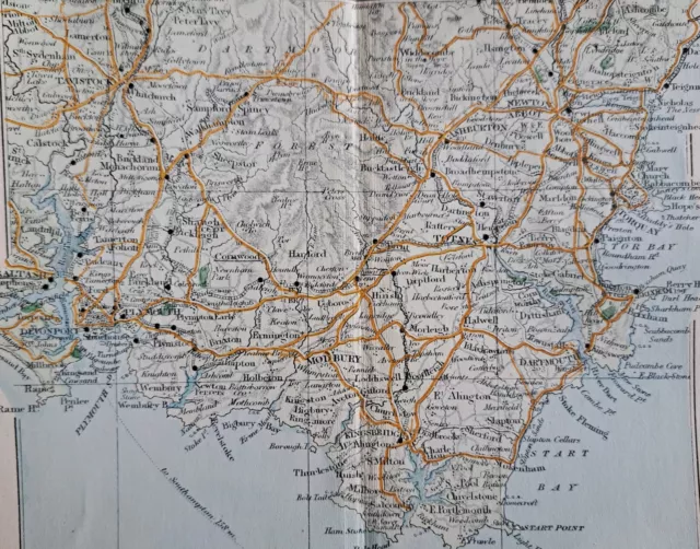 1906 antique South Devon road map. Torquay, Dartmouth, Tavistock, Newton Abbot.