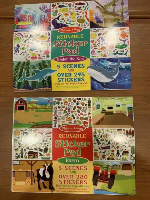 Melissa & Doug Sticker Collection Books Fashion 500+ Stickers Under Sea/ Farm