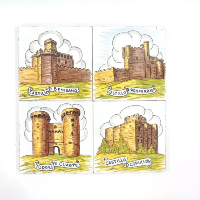 Vintage Spanish Castles Ceramic 6" Tile Set Benisano Ponferrada Corullon Cuarte