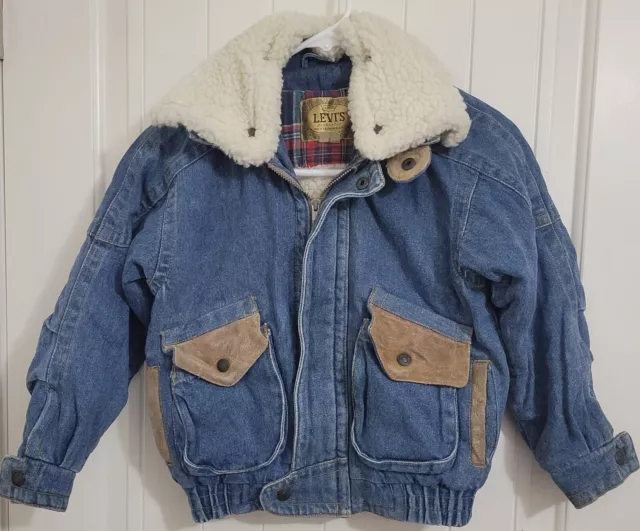 Levis Westernwear Denim Jacket Boys Size 8 Made In Macau Sherpa Interior, VTG