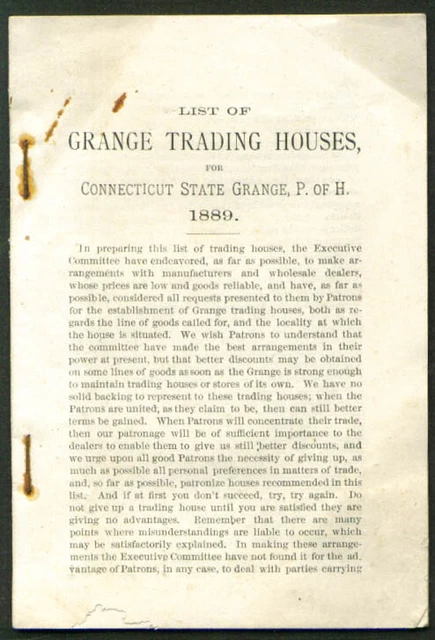 CT Connecticut Grange Trading Houses List 1889