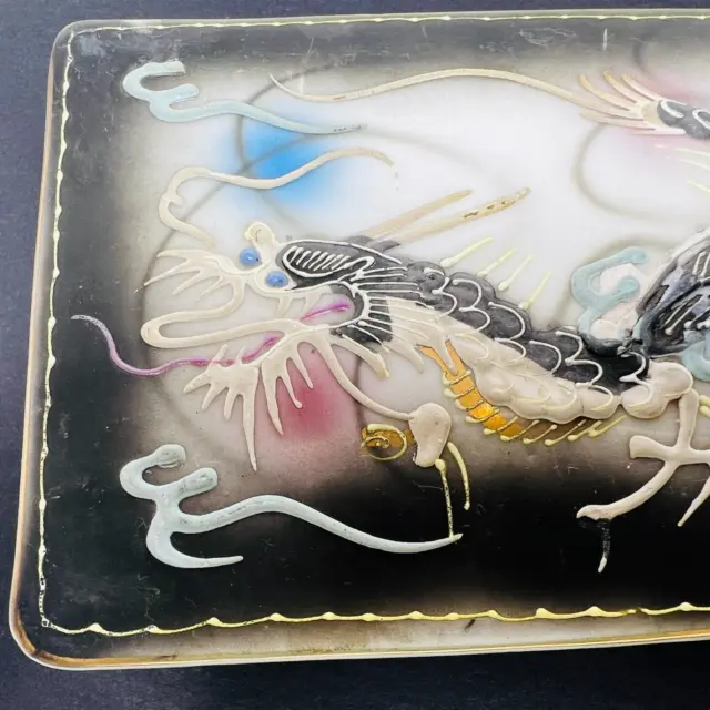 Dragon Trinket Box Vintage Raised Moriage with Black Vignette Top  6 by 4 and 2"