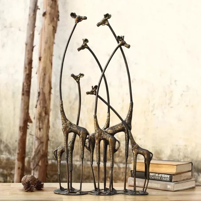 Brown Cast Iron Nature & Whimsy Towering Giraffe Herd Centerpiece Tabletop Decor