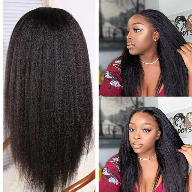 "Peluca frontal de encaje 13x6 100 % cabello humano remy retorcida recta prearrancada yaki 18"""