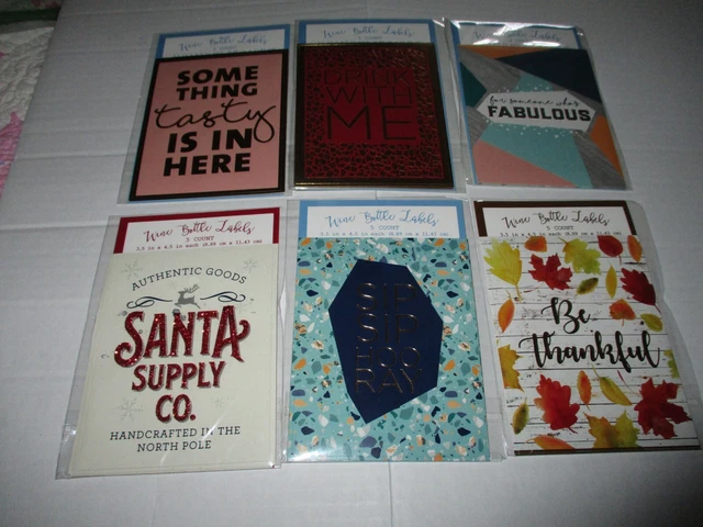 6 Packs of 5 (30 Total) Stick on Wine Bottle Labels Design Group 4"x4.5" New