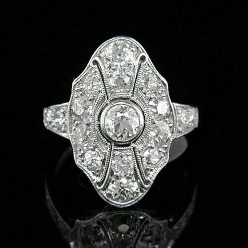 Art Deco Style Simulated Diamond Edwardian Dinner Engagement Ring In 925 Silver