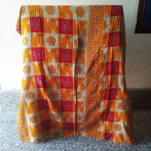 Vintage Indien Handmade Couette Kantha Couvre-Lit Couverture Coton Ralli