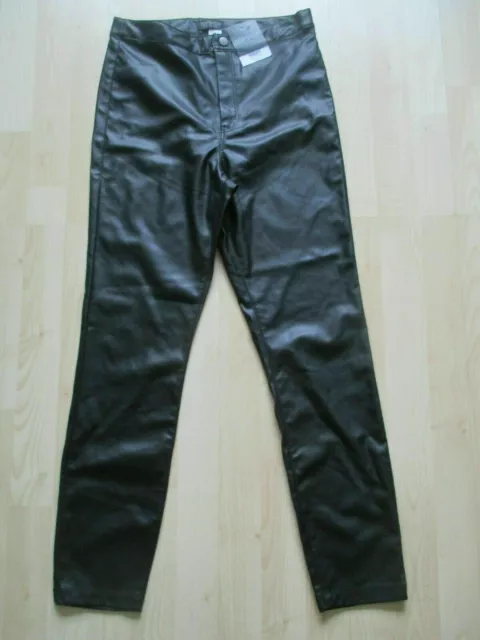 Topshop Femmes Pvc Noir Faux Cuir Treggings Uk 10 - 27"L Neuf + Étiquettes Prix De Vente 28 £