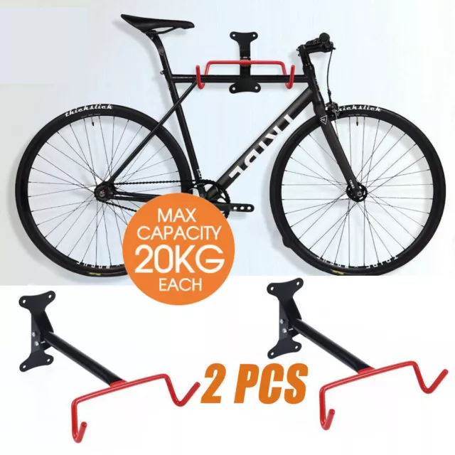 2x Bike Bicycle Steel Storage Stands Rack Wall Mounted Hanger Hook Red Black