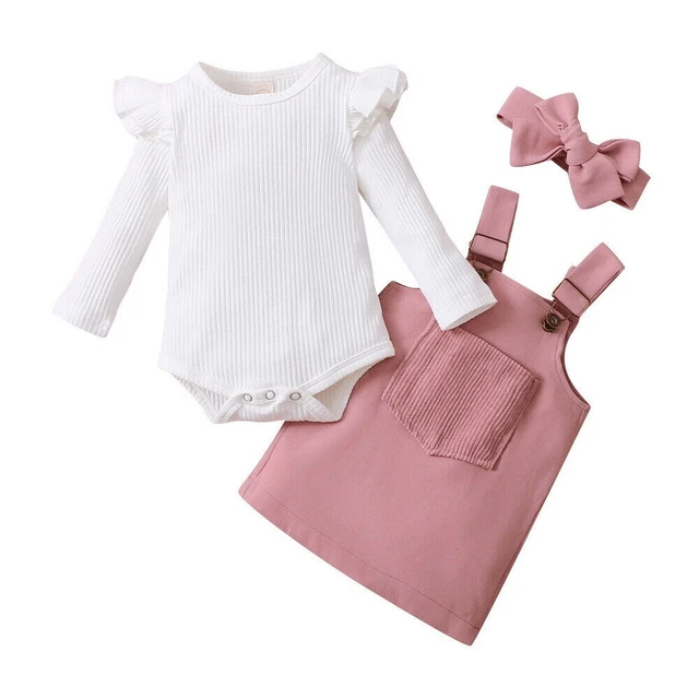 Set 3 pezzi abiti per bambine neonate tuta abito gonna romper fascia abiti 8