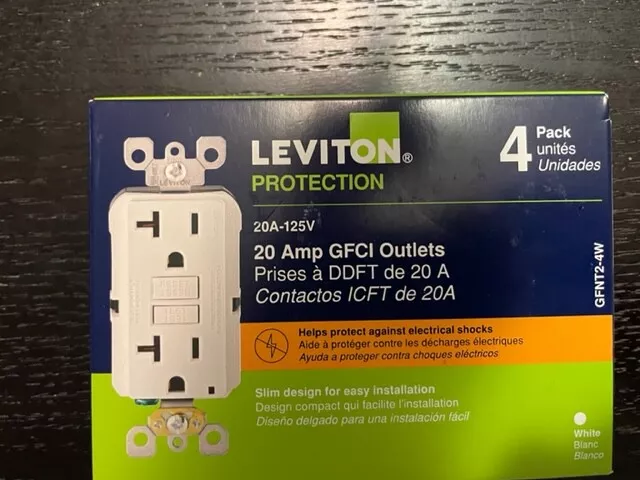 Leviton Gfnt2-4W Gfi Gfci 20A Outlet White 4-Pack Brand New