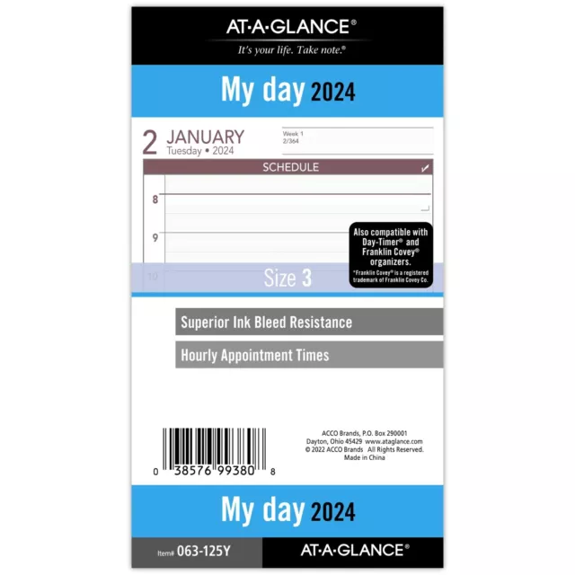 AT-A-GLANCE 2024 Loose-Leaf Daily Planner Refill Portable Size